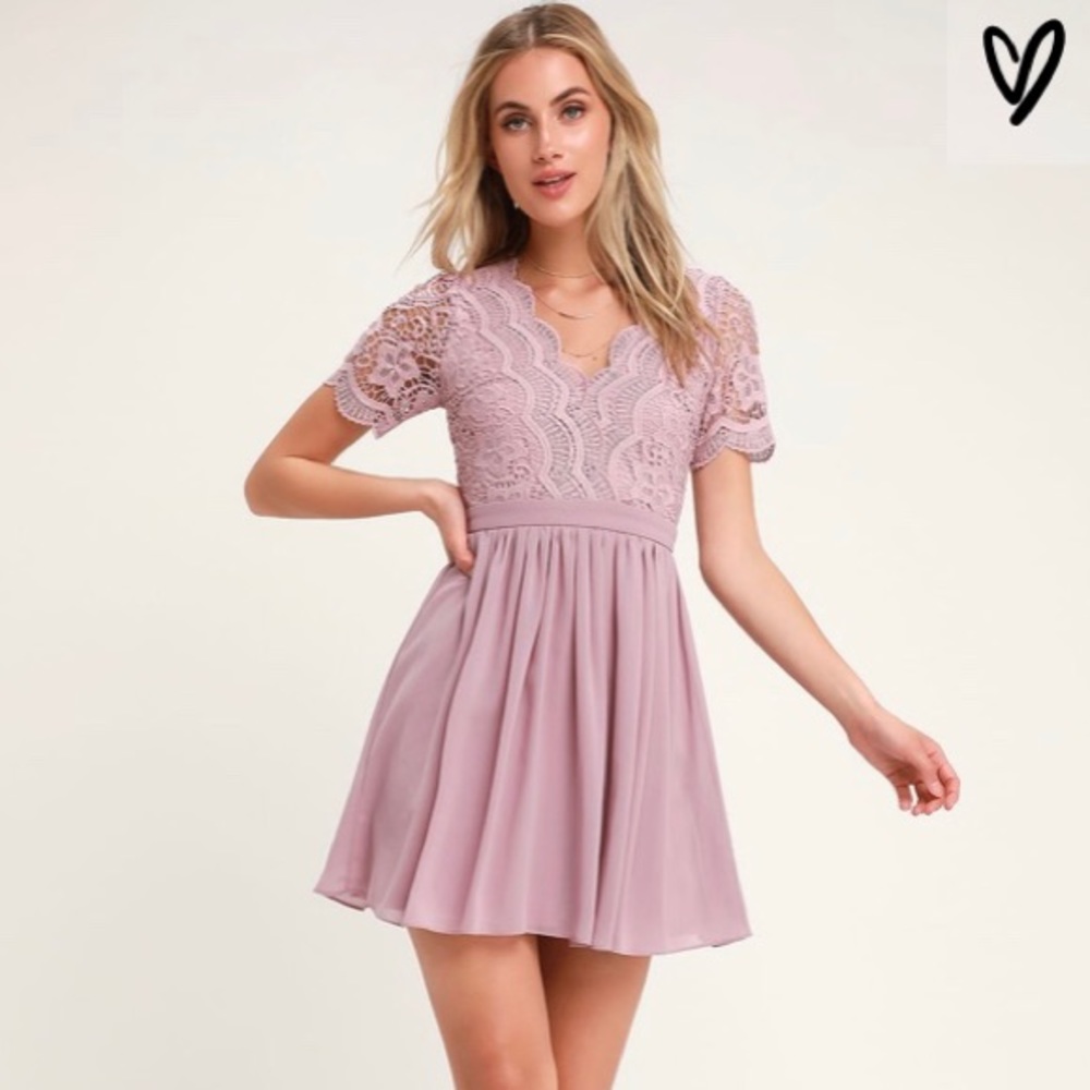 Angel in disguise dusty lavender lace skater dress